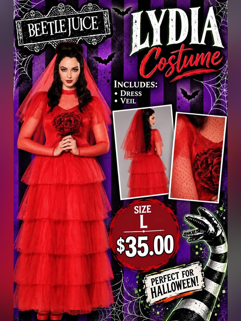 Beetlejuice LYDIA Wedding Dress With Veil